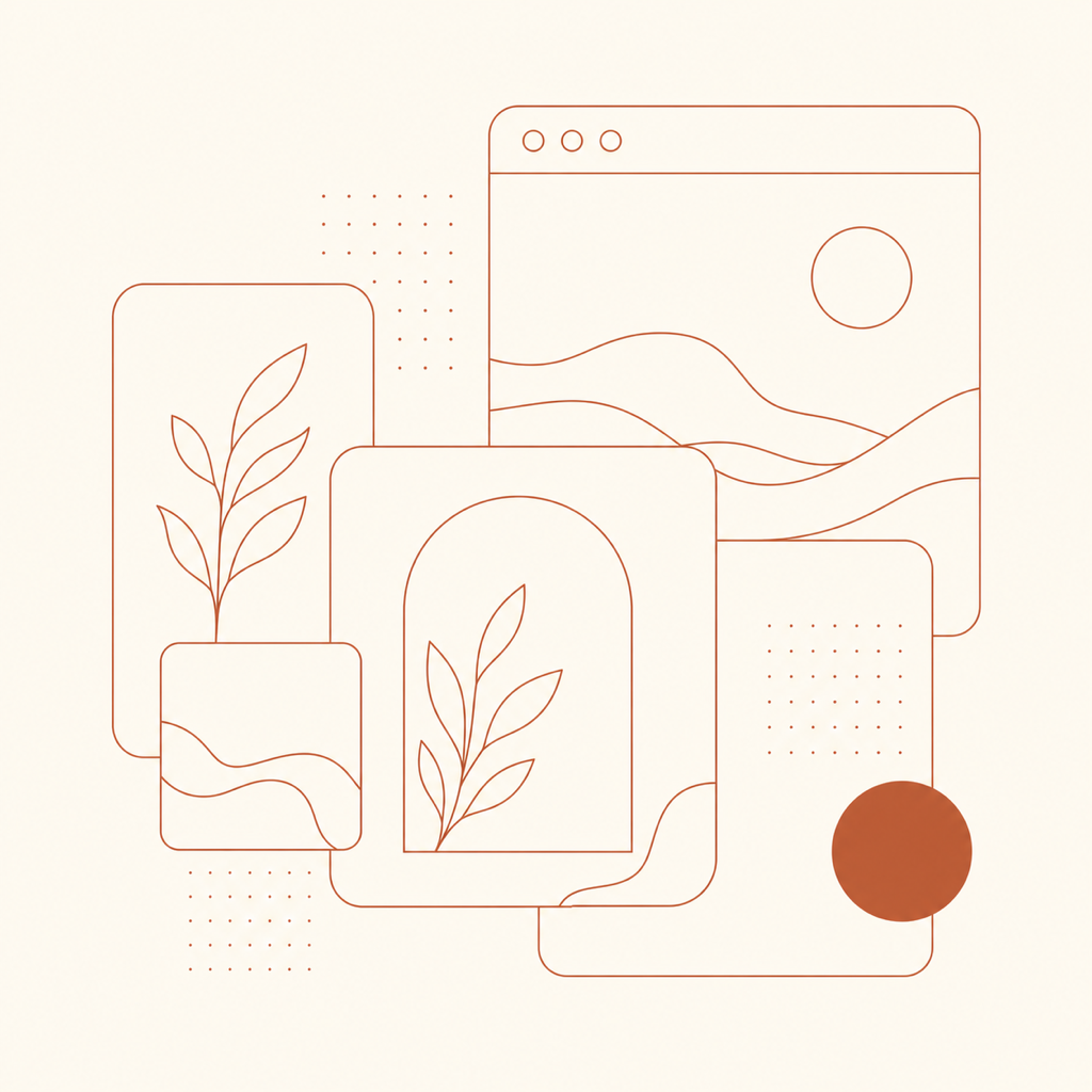 Abstract terracotta line illustration of layered digital surfaces